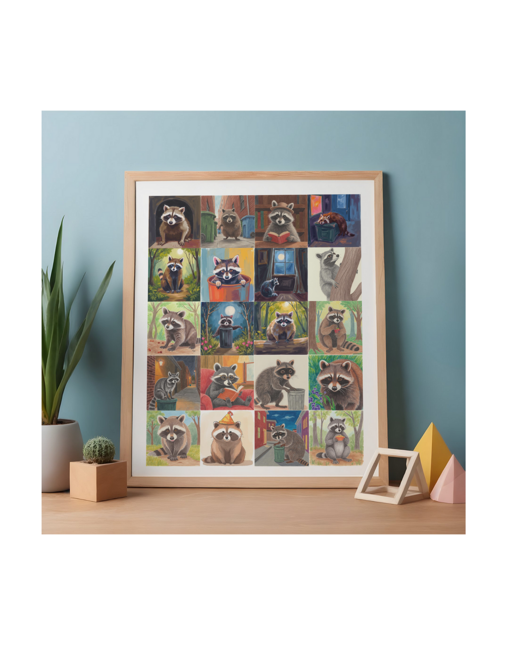 11 Raccoon Animation Wall Art Bundle - Kids Room & Home Decor Digital Prints - Suitable for Print on Demand