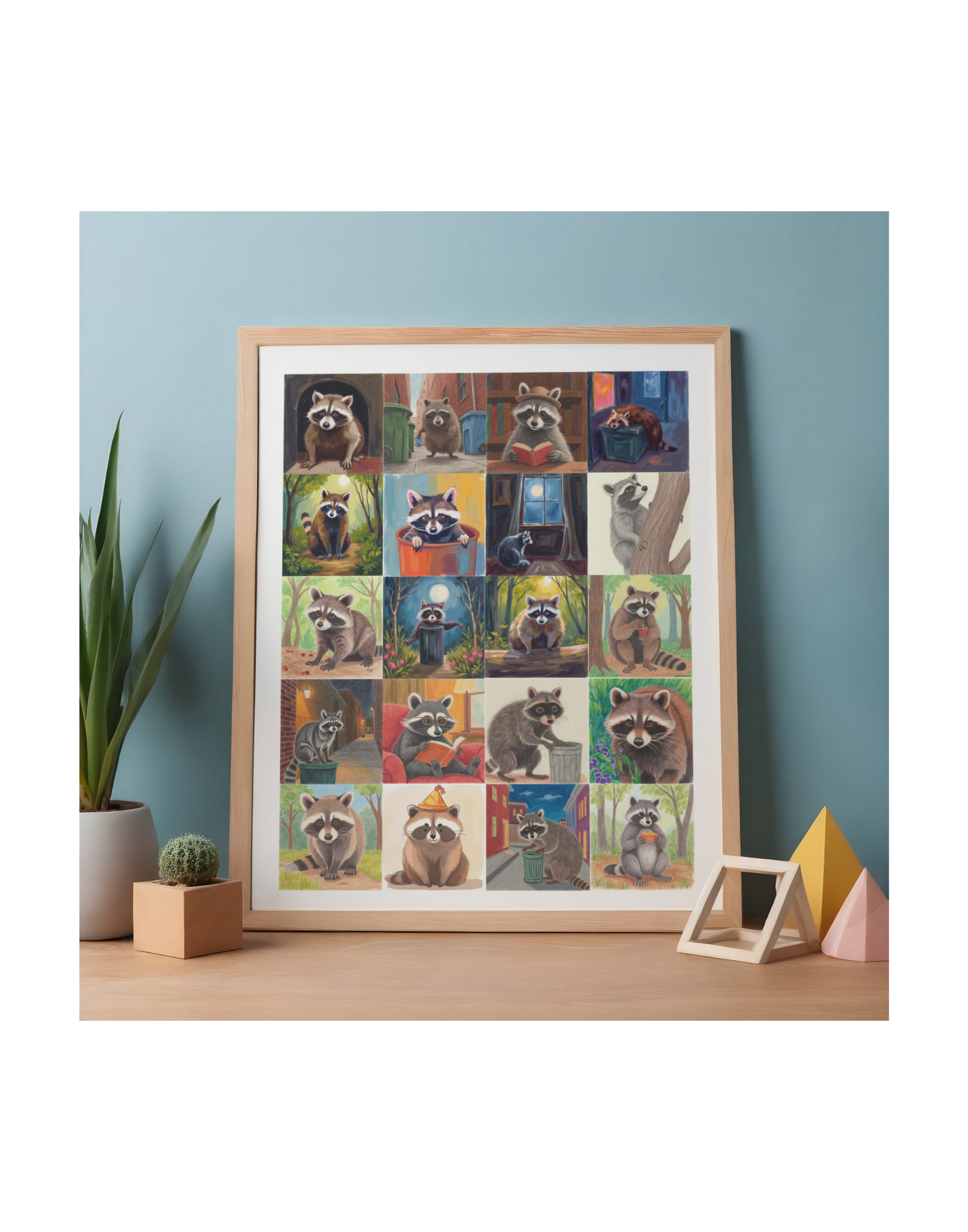 11 Raccoon Animation Wall Art Bundle - Kids Room & Home Decor Digital Prints - Suitable for Print on Demand