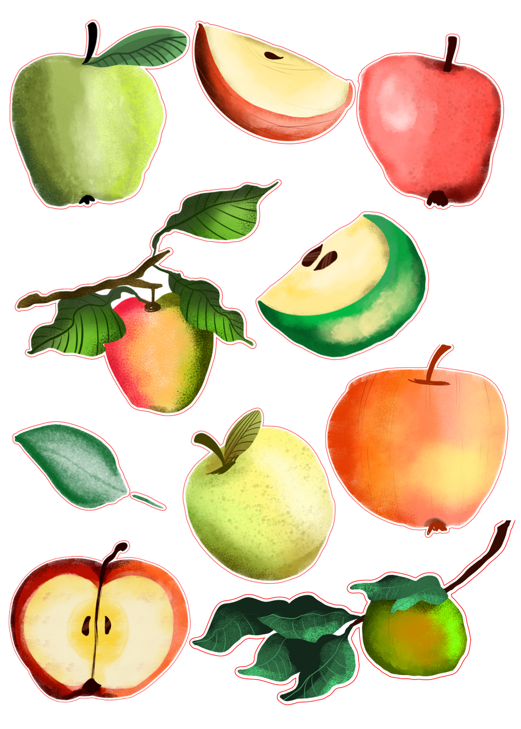Cartoon Apple Portrait - 5 Sizes Bundle for Home Decor, Kid's Room & Print on Demand