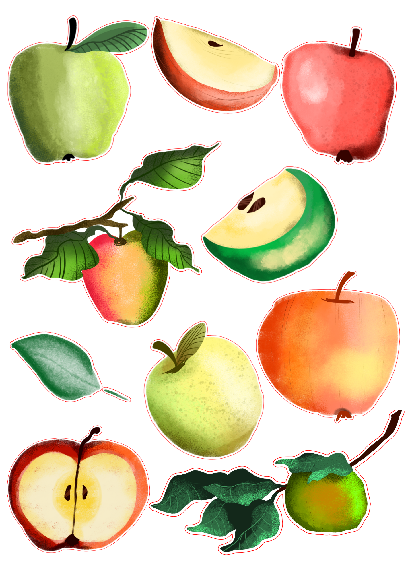 Cartoon Apple Portrait - 5 Sizes Bundle for Home Decor, Kid's Room & Print on Demand
