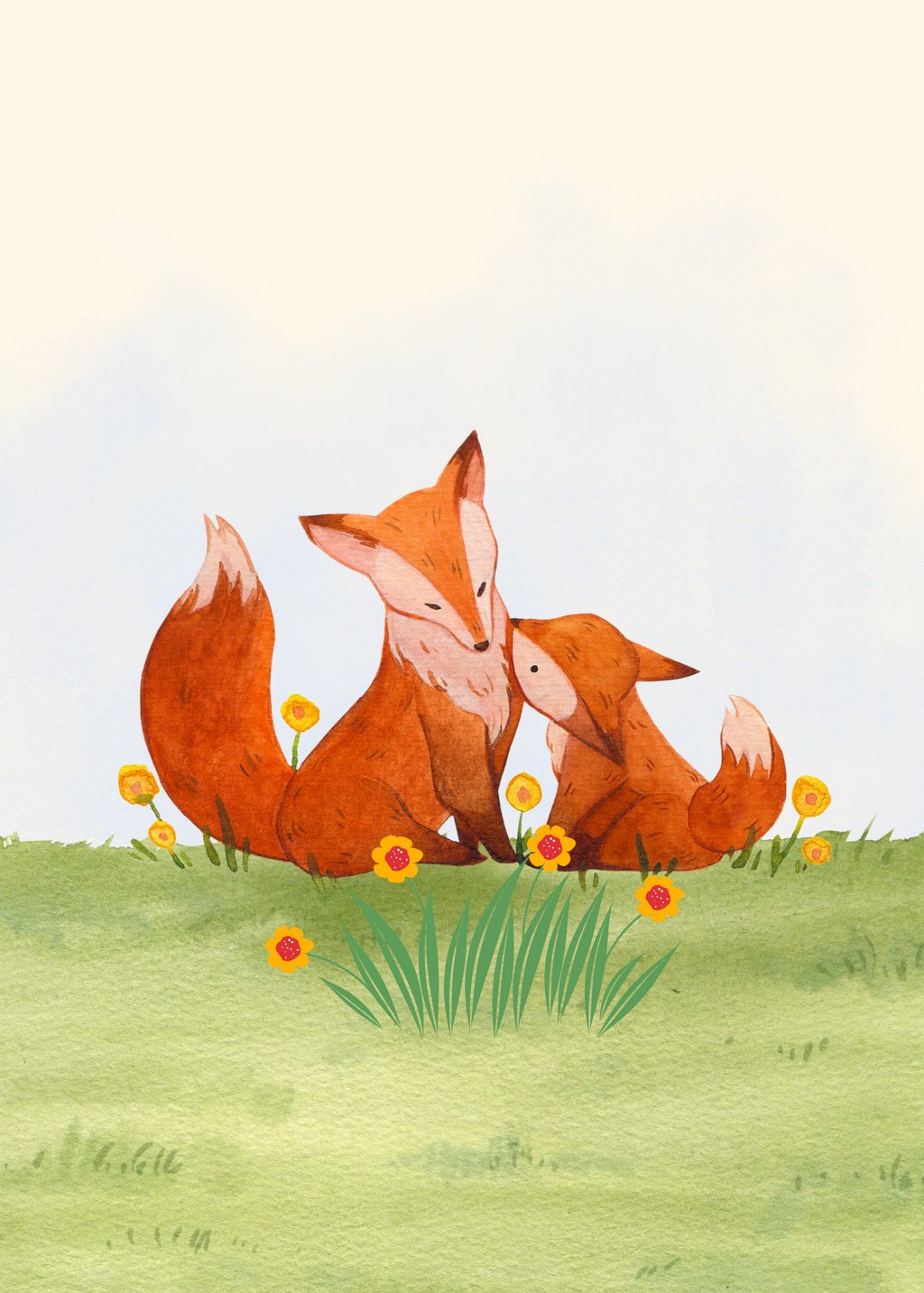 Cute Fox Cartoon Portrait - 5 Sizes Bundle for Kids Room, Nursery & Print on Demand