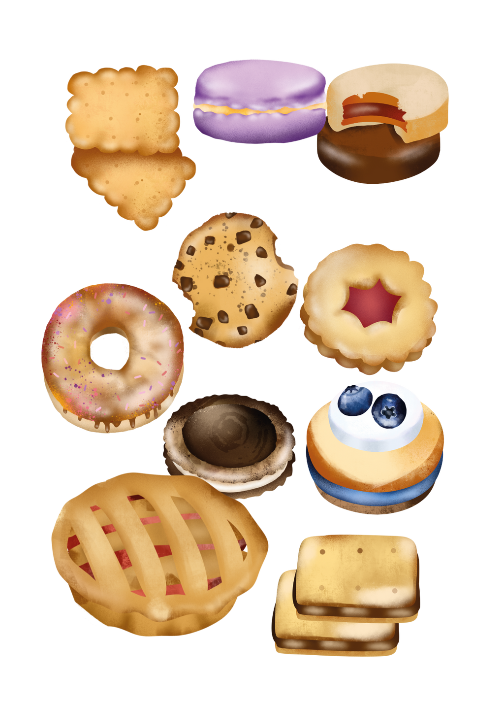 2 Pastry Cartoon Pictures - With & Without Background - 5 Sizes for Kitchen Decor & Print on Demand