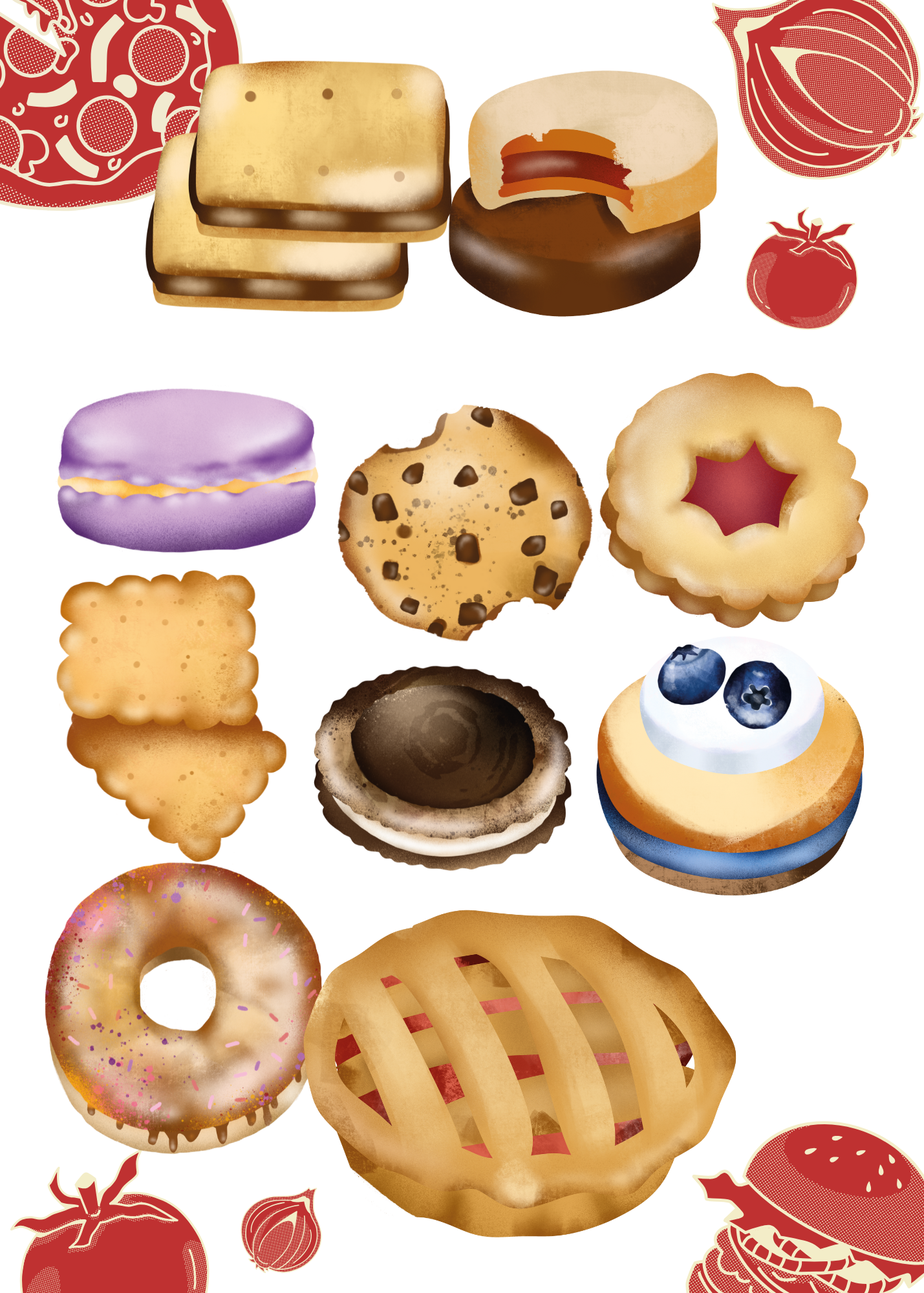 2 Pastry Cartoon Pictures - With & Without Background - 5 Sizes for Kitchen Decor & Print on Demand