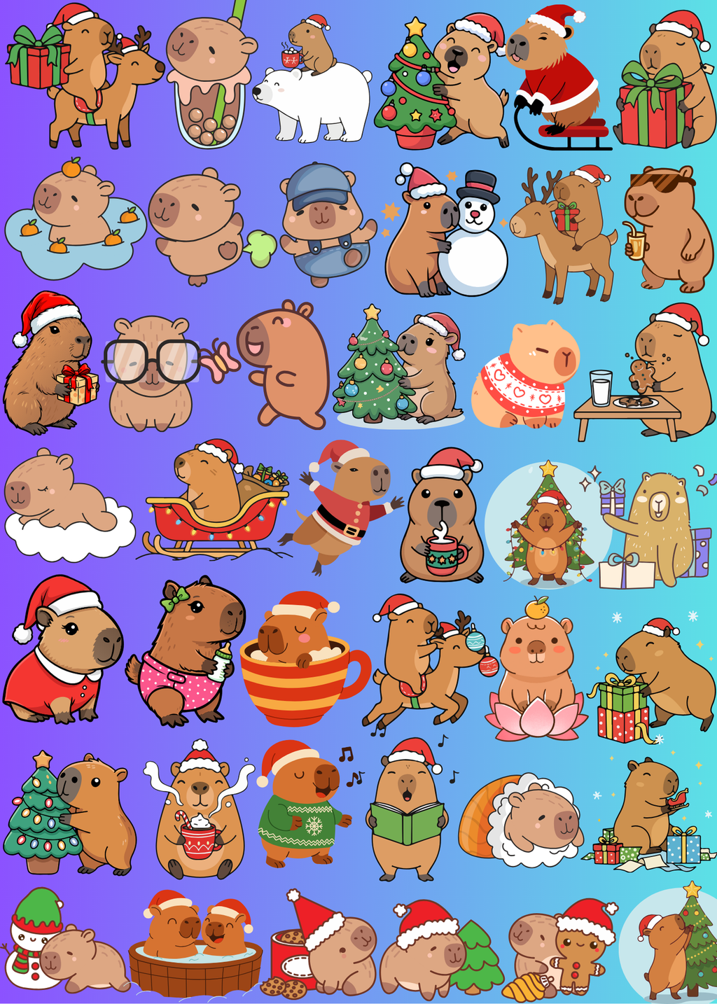 3 Cute Animal Cartoons Bundle - Capybara, Frog & Siberian Dog for Kids' Room & Print on Demand