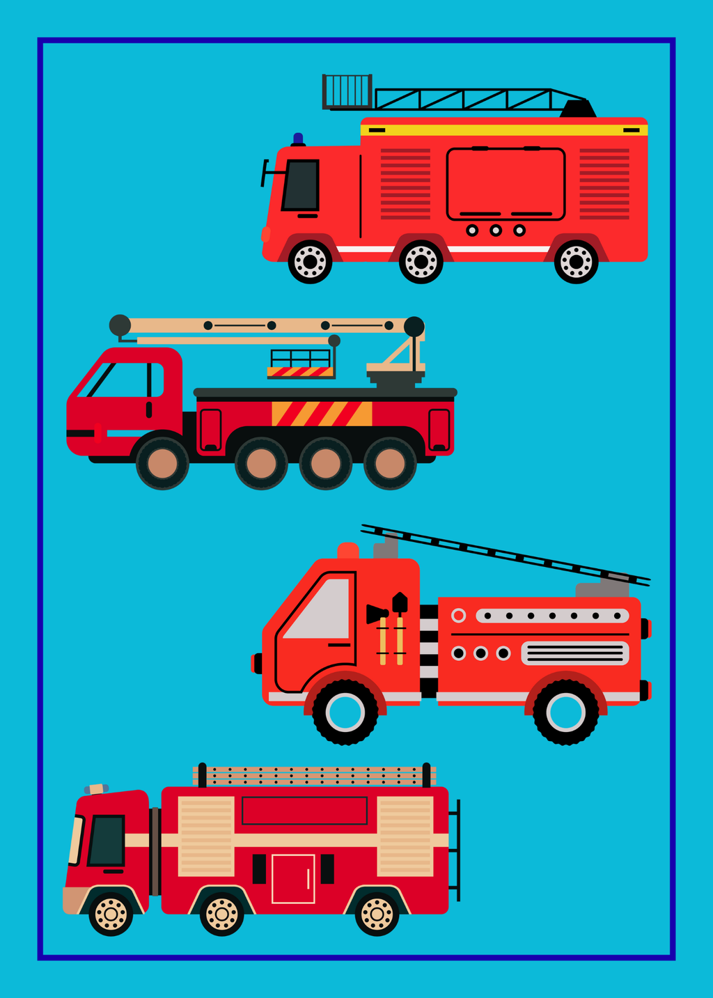 Fire Truck Cartoon Art - Digital Download for Kids' Room Decor & Print on Demand