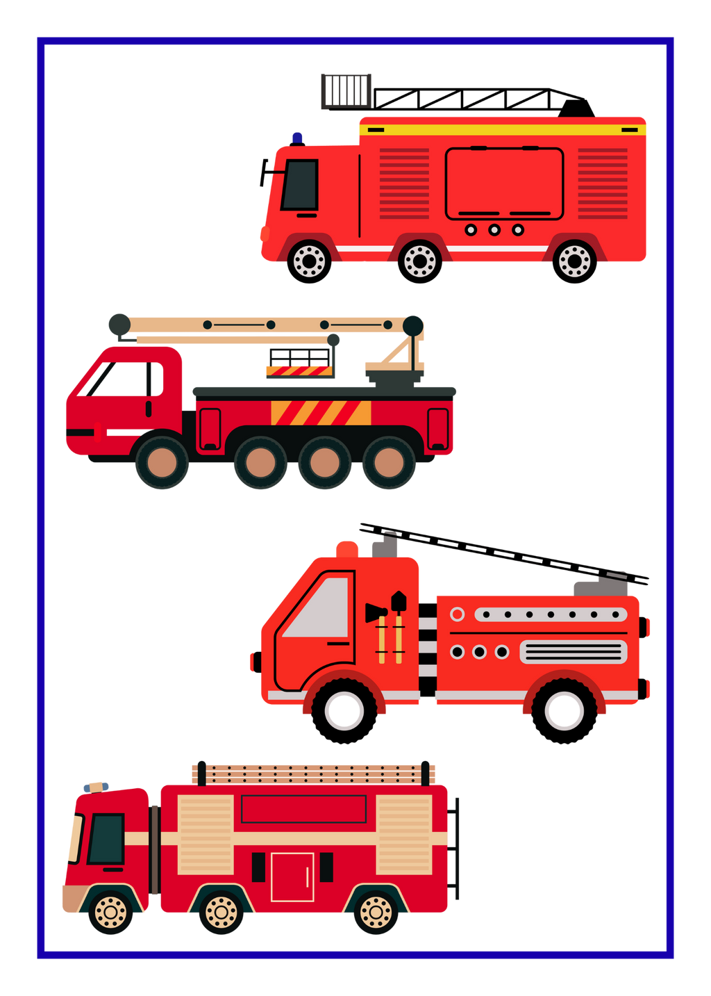 Fire Truck Cartoon Art - Digital Download for Kids' Room Decor & Print on Demand