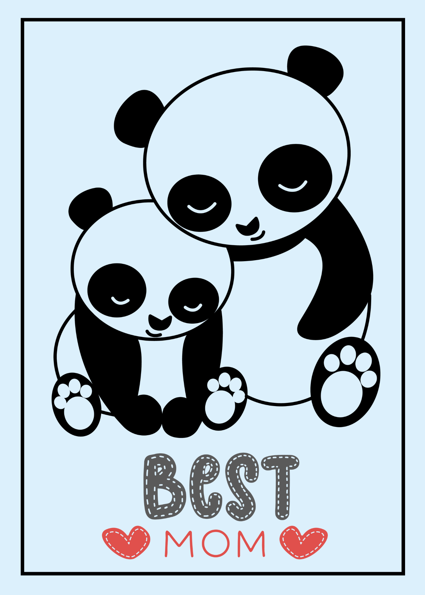 cartoon panda wall art with blue and pink background for babies and children's room