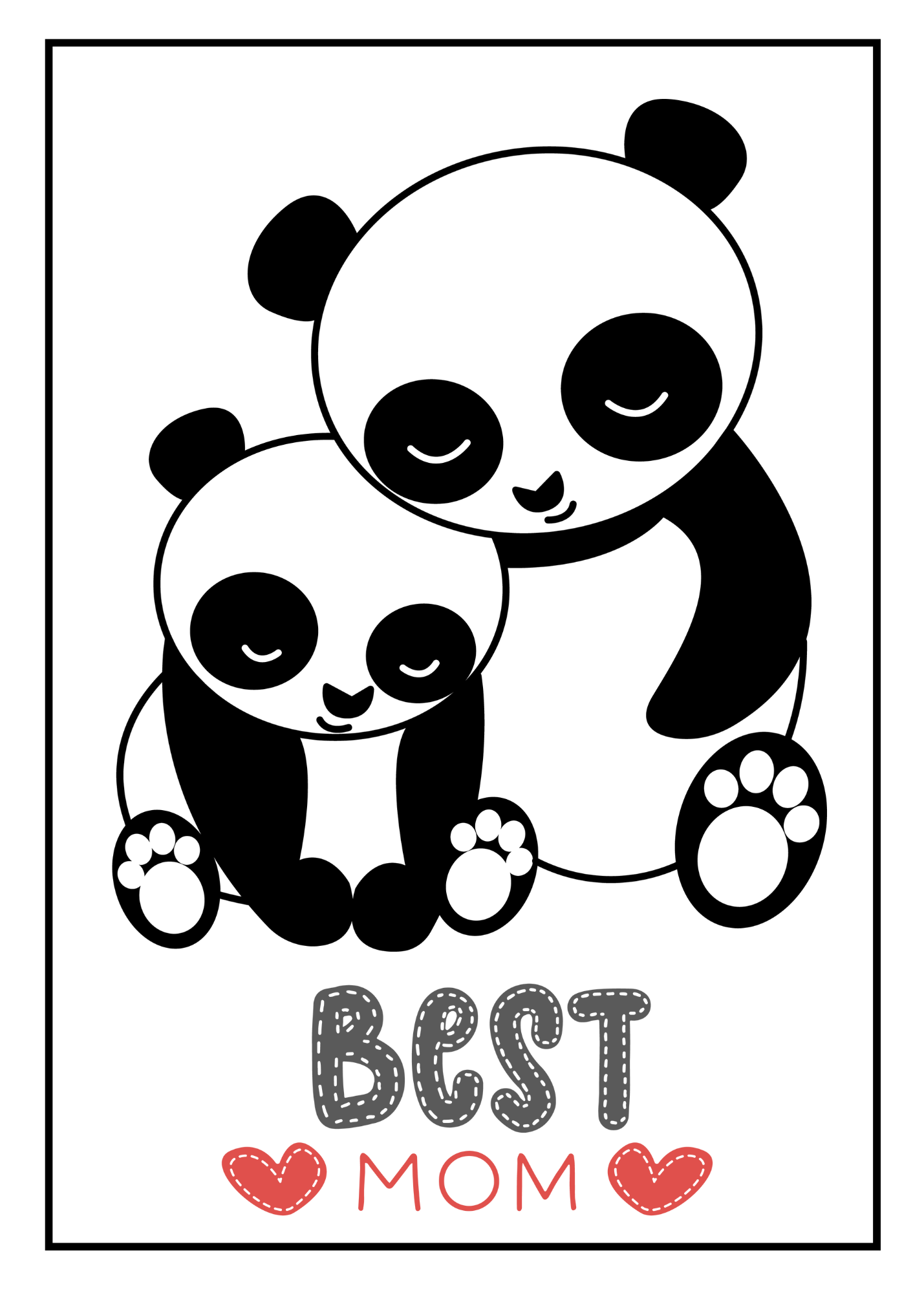 cartoon panda wall art with blue and pink background for babies and children's room