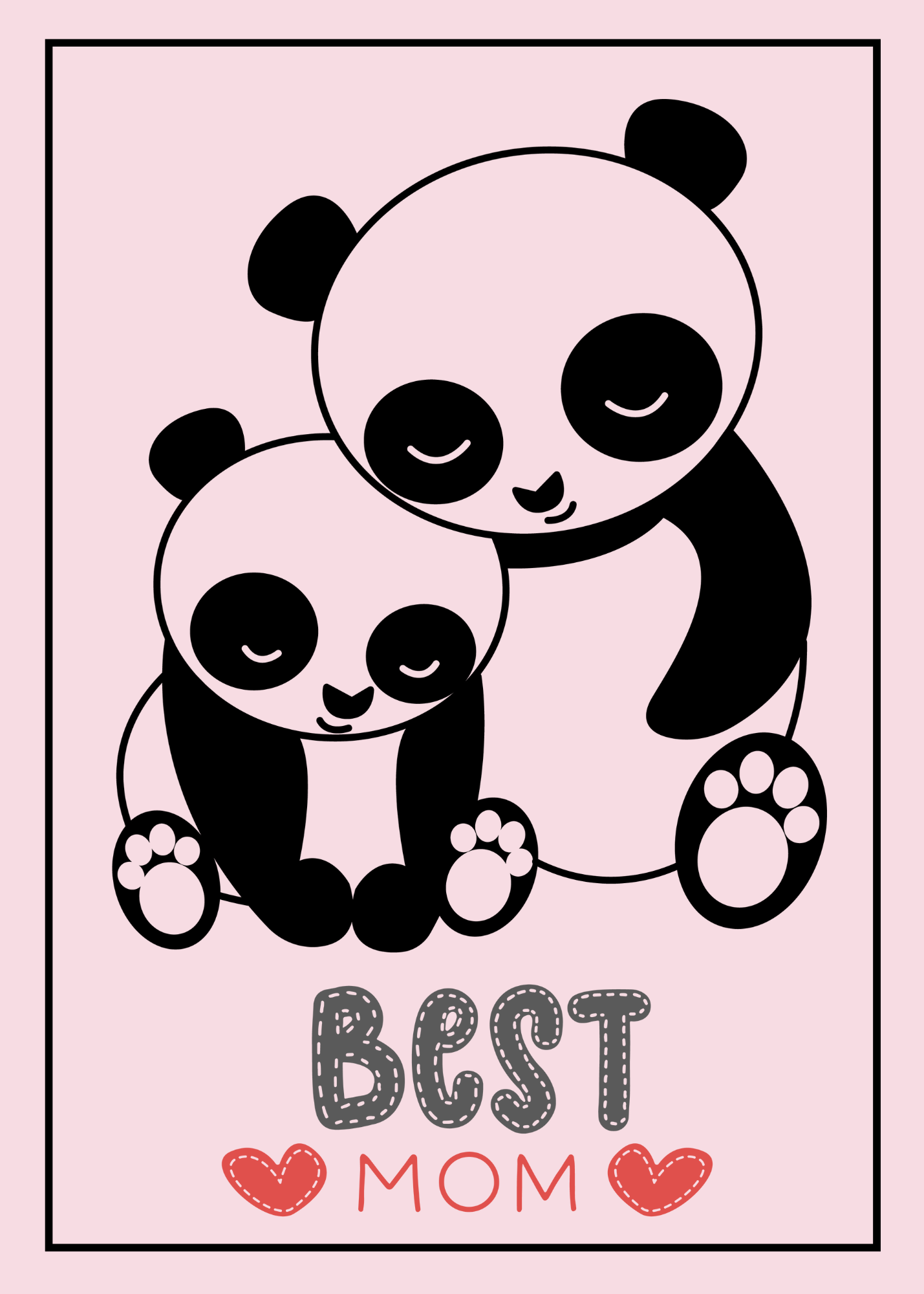cartoon panda wall art with blue and pink background for babies and children's room