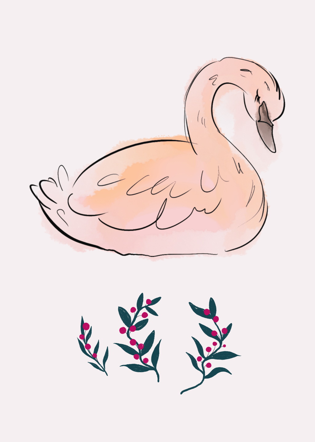 Watercolor Swan Portrait - Printable Nursery Wall Art for Kids Room & Print on Demand