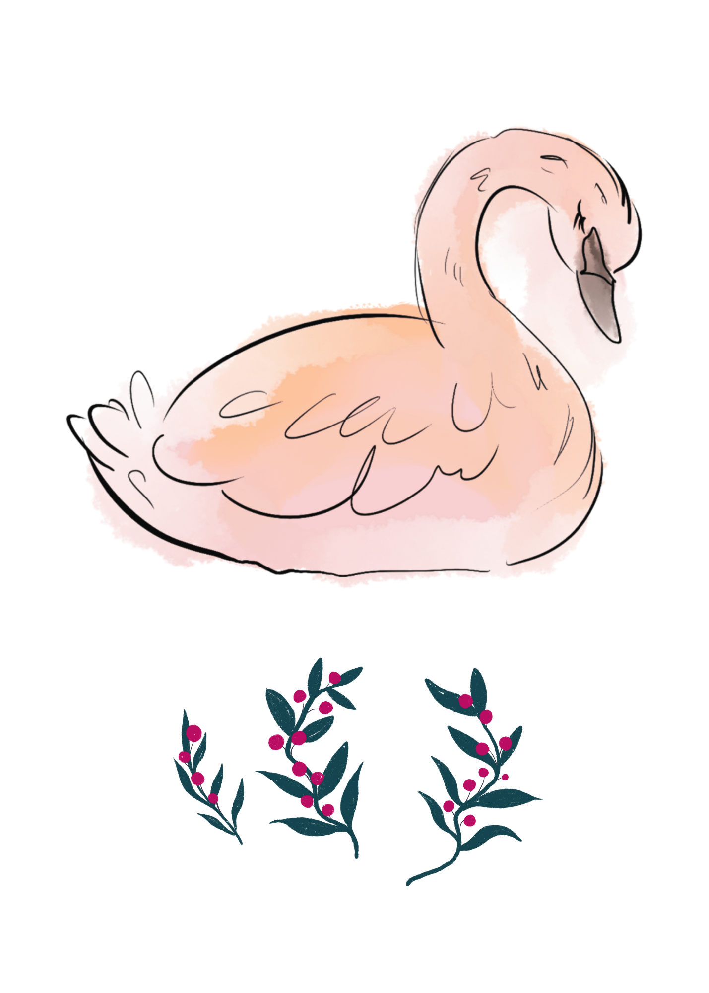 Watercolor Swan Portrait - Printable Nursery Wall Art for Kids Room & Print on Demand