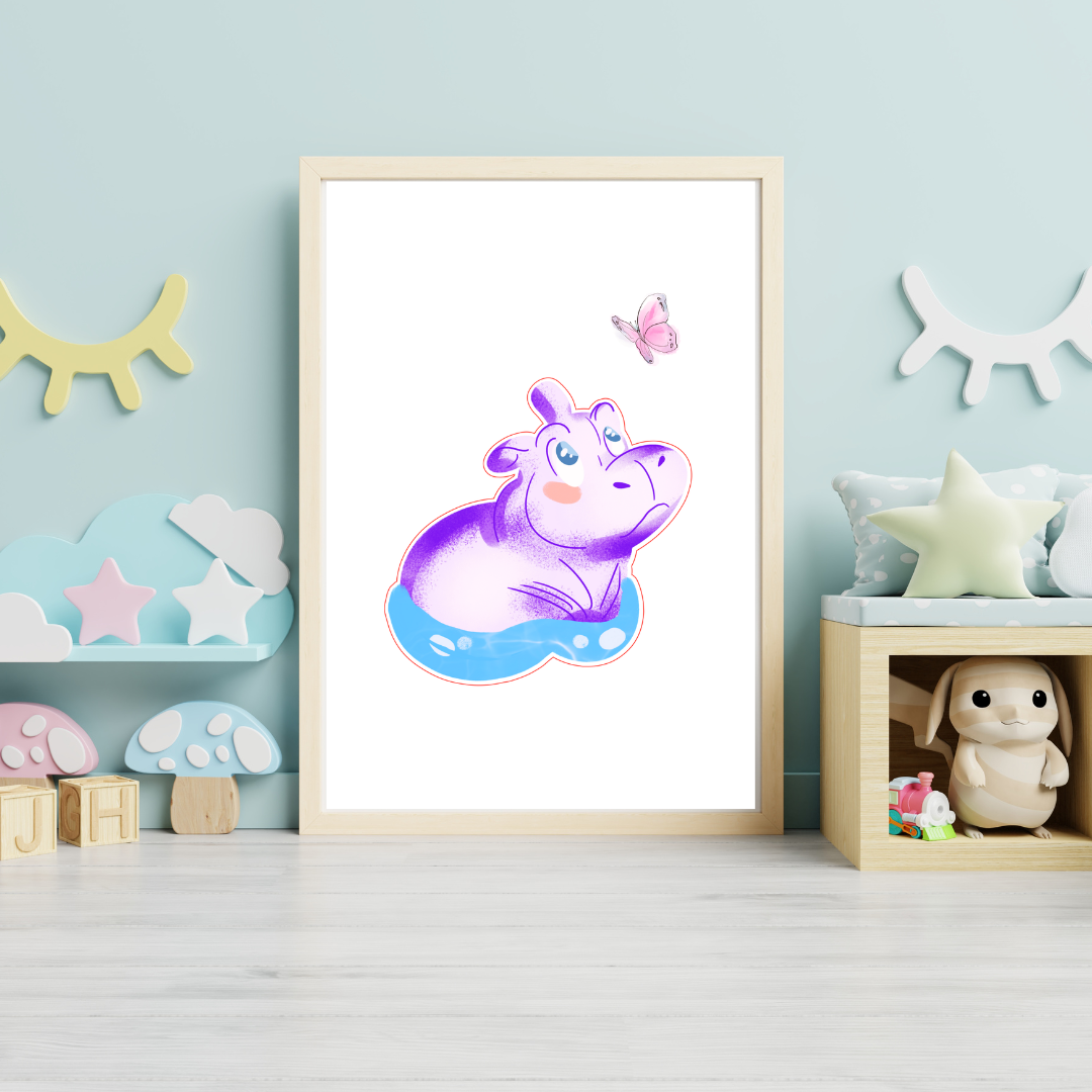 cute hippo portrait for babies and kids' room, suitable gifts
