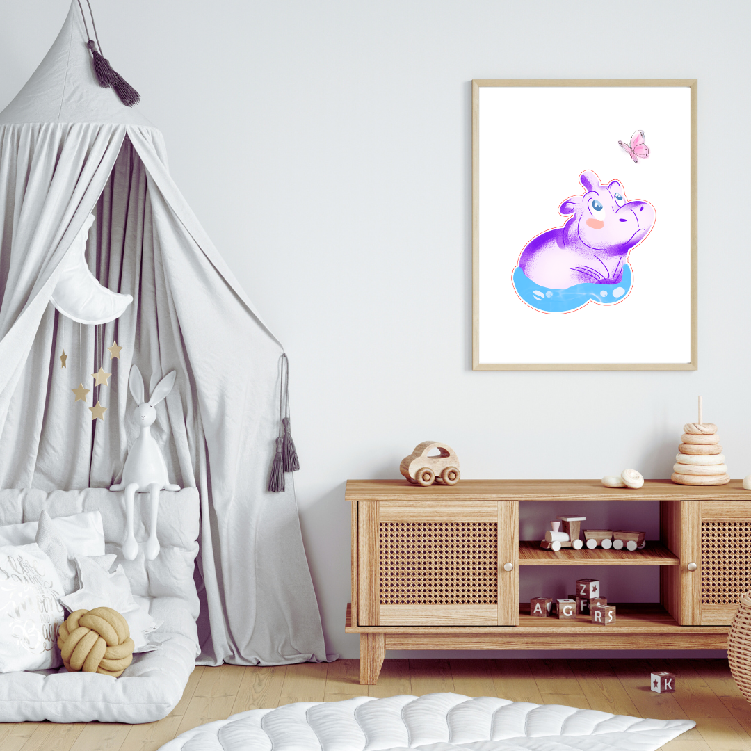 cute hippo portrait for babies and kids' room, suitable gifts