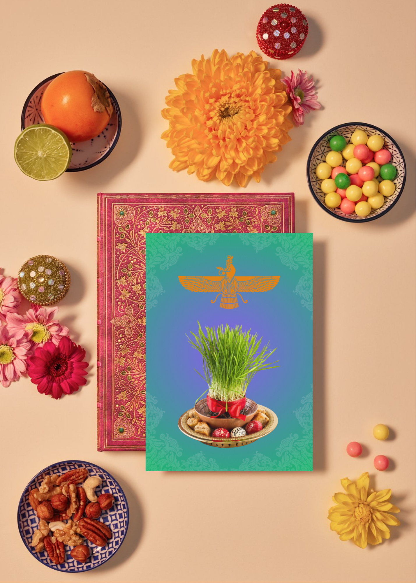 4 Happy Nowruz Greeting Cards - Persian New Year - 5x7 inch - Instant Download