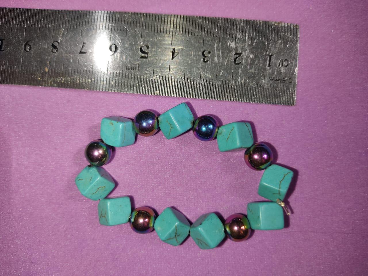 Multicolor Bead Bracelet with Blue Flower Focal | Boho Fashion Jewelry