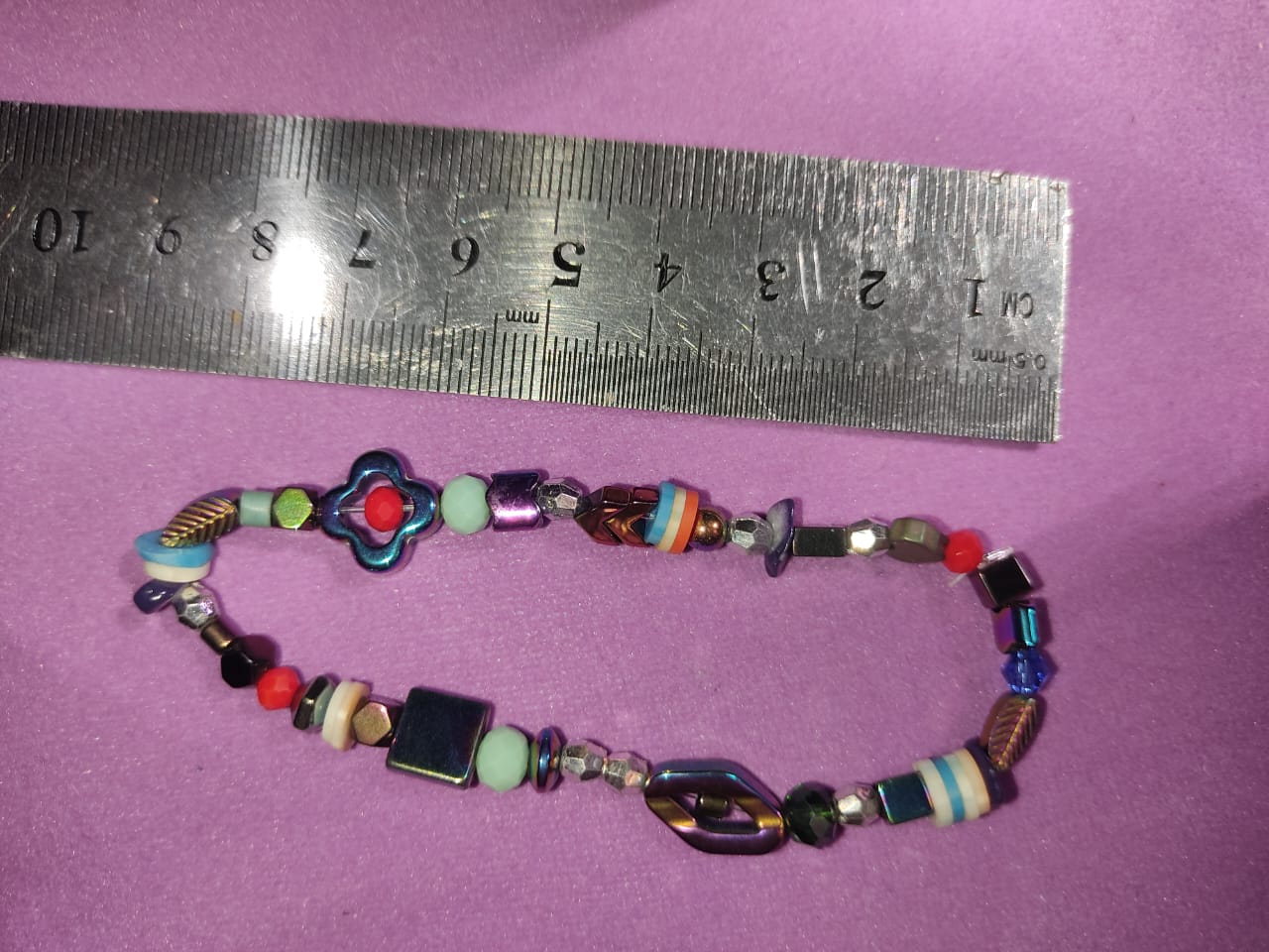 Multicolor Bead Bracelet with Blue Metallic Flower | Boho Fashion Jewelry