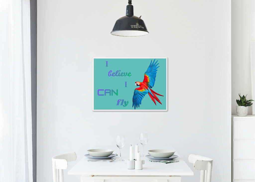 I Believe I Can Fly Parrot Portrait - Digital Wall Art for Kids Room, home Decor & Print on Demand