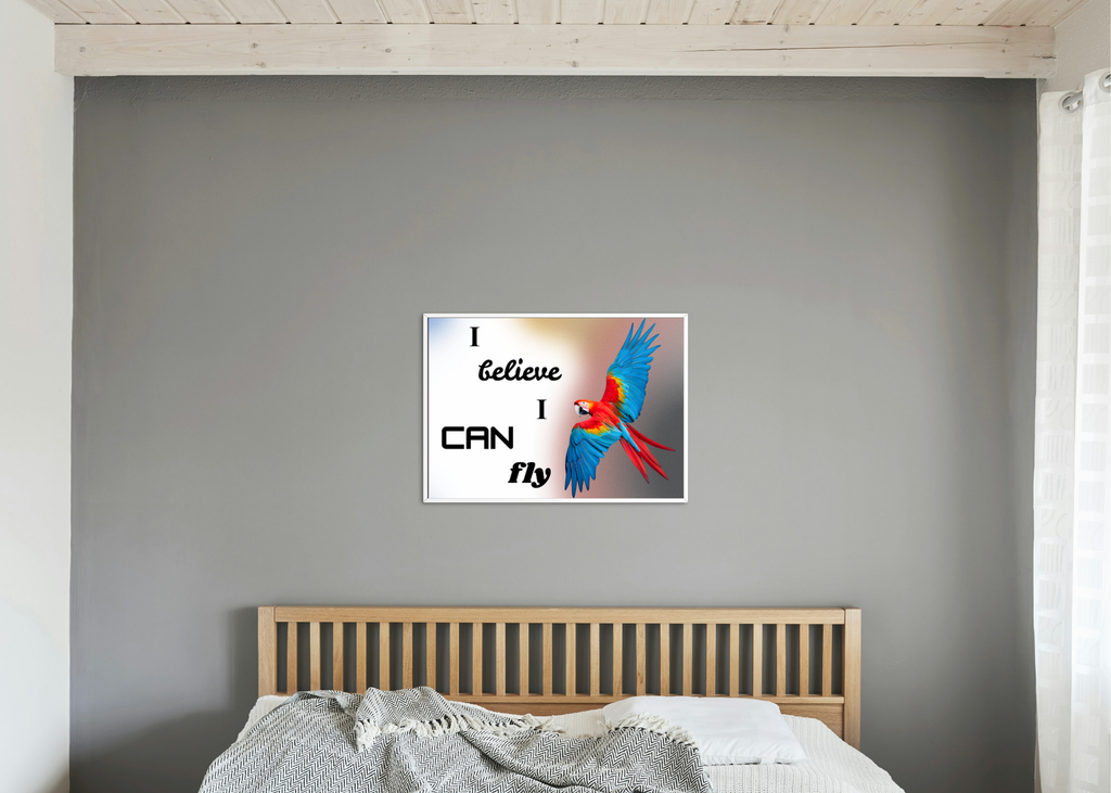 I Believe I Can Fly Parrot Portrait - Digital Wall Art for Kids Room, home Decor & Print on Demand