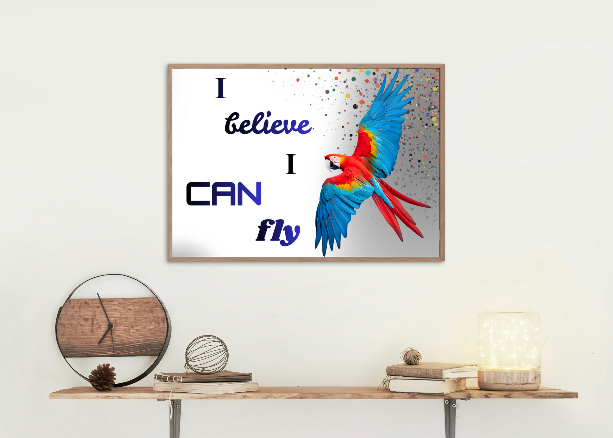 I Believe I Can Fly Parrot Portrait - Digital Wall Art for Kids Room, home Decor & Print on Demand