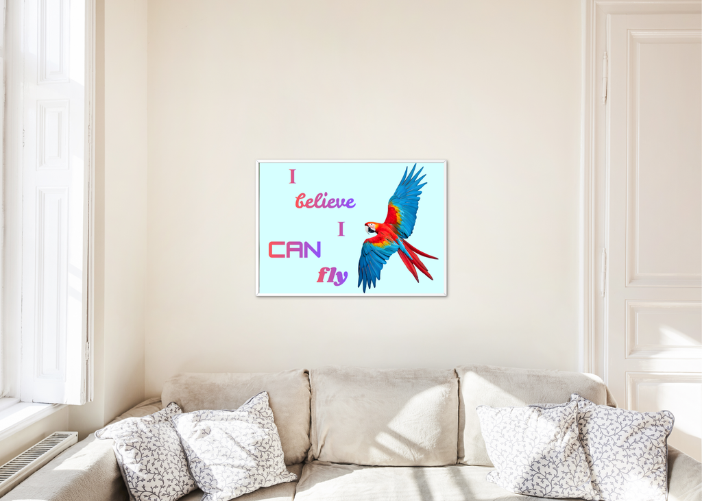 I Believe I Can Fly Parrot Portrait - Digital Wall Art for Kids Room, home Decor & Print on Demand