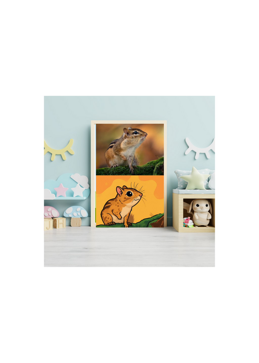 19 Animal Photos with Cartoonified Pictures Bundle - 5 Sizes for Kids Room, Home Decor & Print on Demand