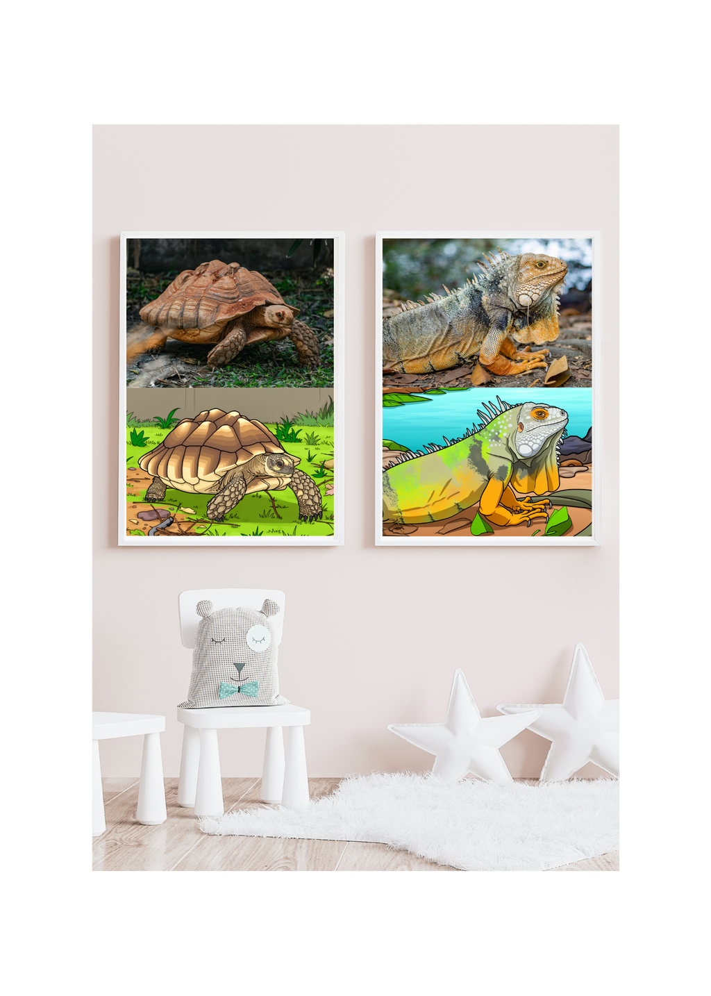 19 Animal Photos with Cartoonified Pictures Bundle - 5 Sizes for Kids Room, Home Decor & Print on Demand