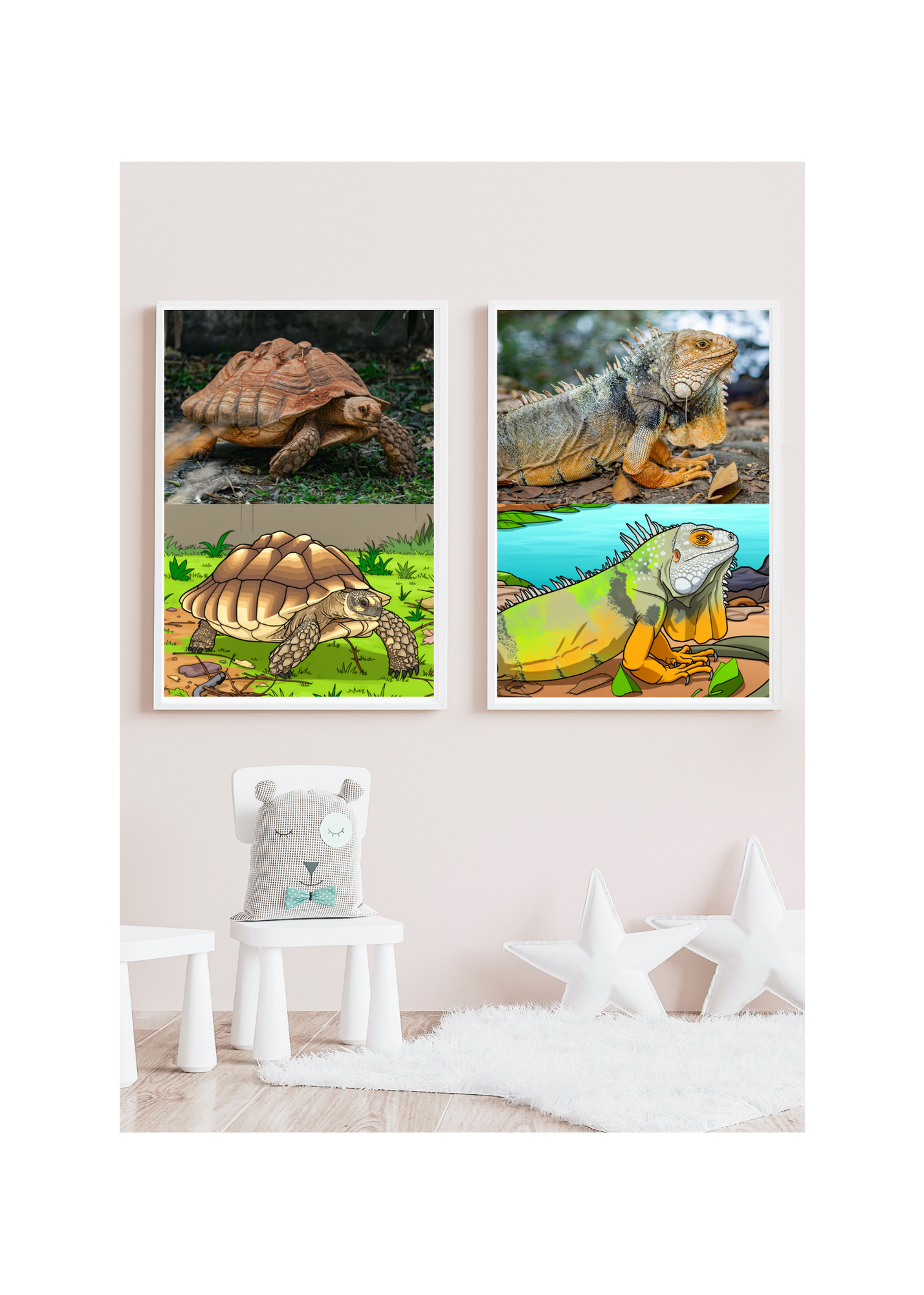 19 Animal Photos with Cartoonified Pictures Bundle - 5 Sizes for Kids Room, Home Decor & Print on Demand