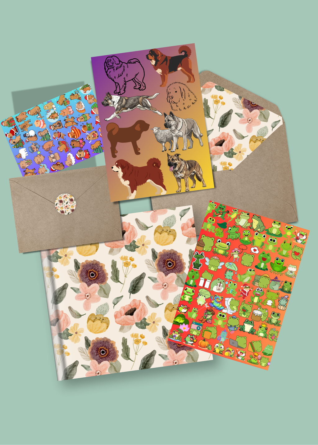 3 Cute Animal Cartoons Bundle - Capybara, Frog & Siberian Dog for Kids' Room & Print on Demand