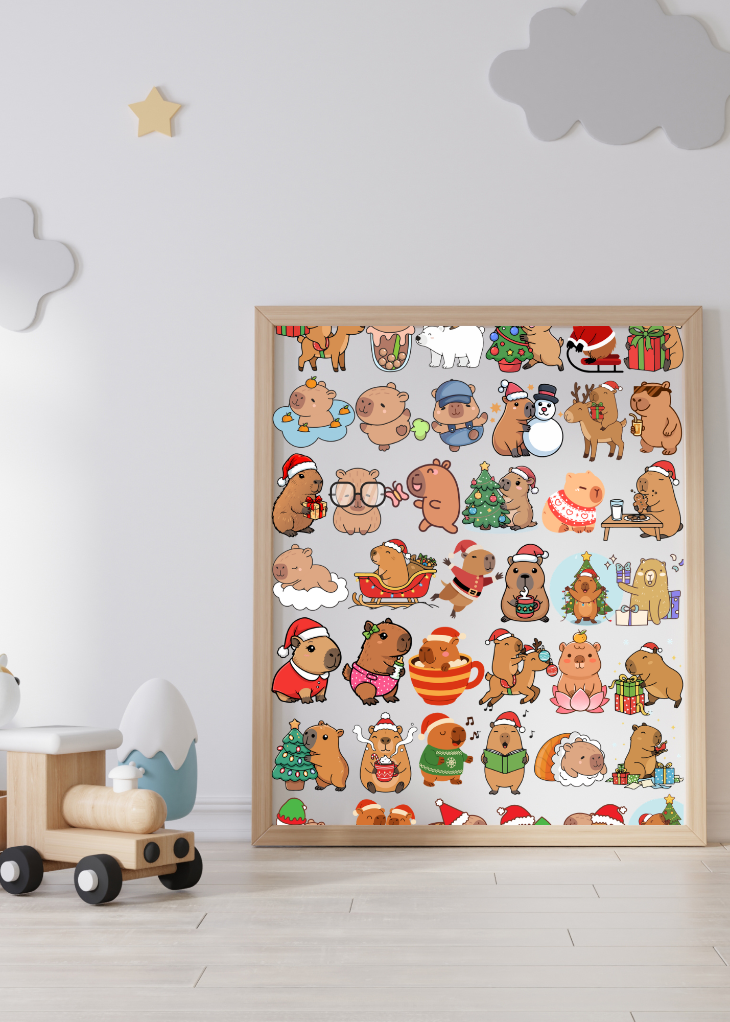 3 Cute Animal Cartoons Bundle - Capybara, Frog & Siberian Dog for Kids' Room & Print on Demand