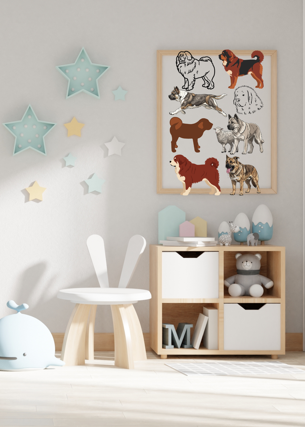 3 Cute Animal Cartoons Bundle - Capybara, Frog & Siberian Dog for Kids' Room & Print on Demand