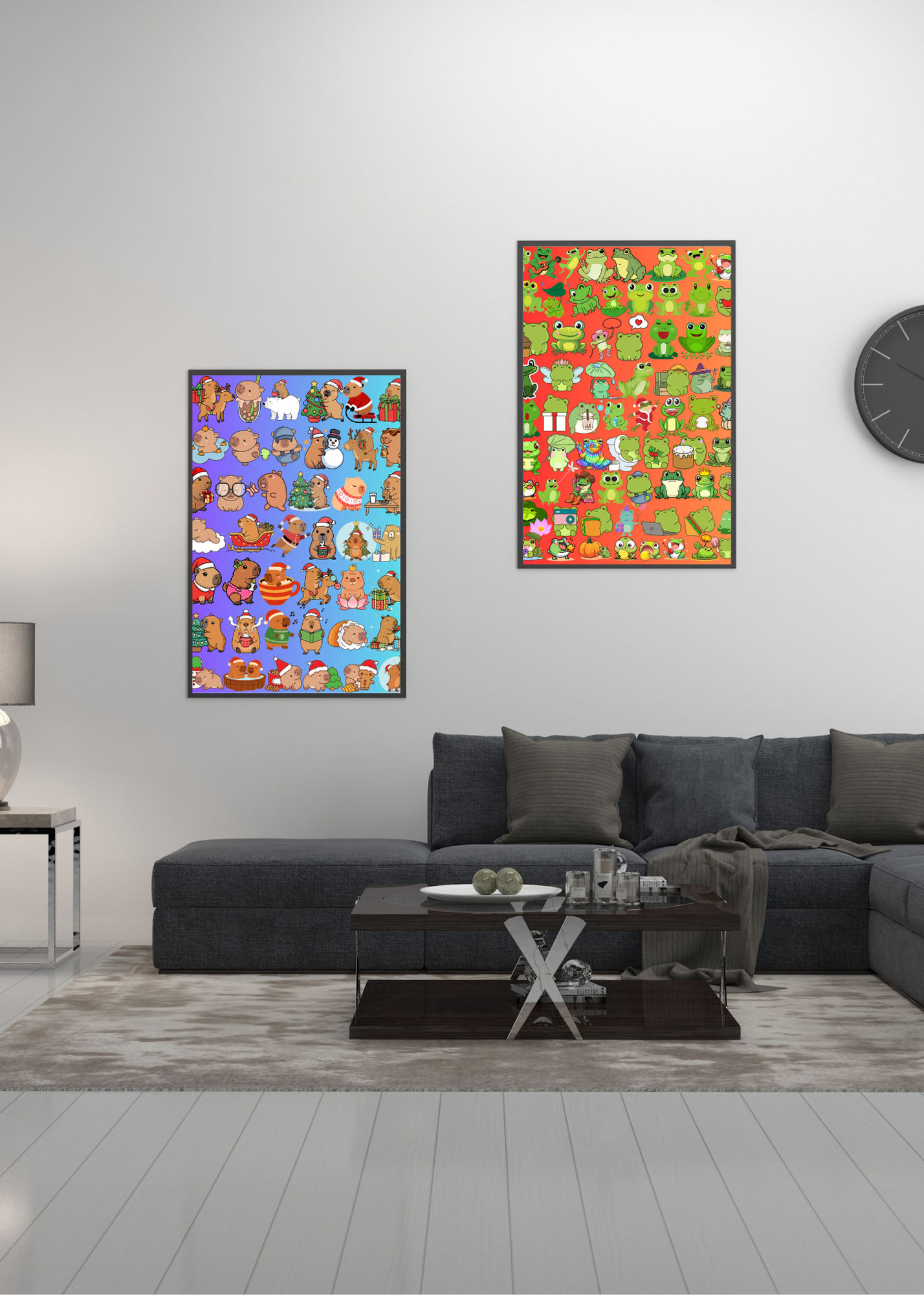3 Cute Animal Cartoons Bundle - Capybara, Frog & Siberian Dog for Kids' Room & Print on Demand