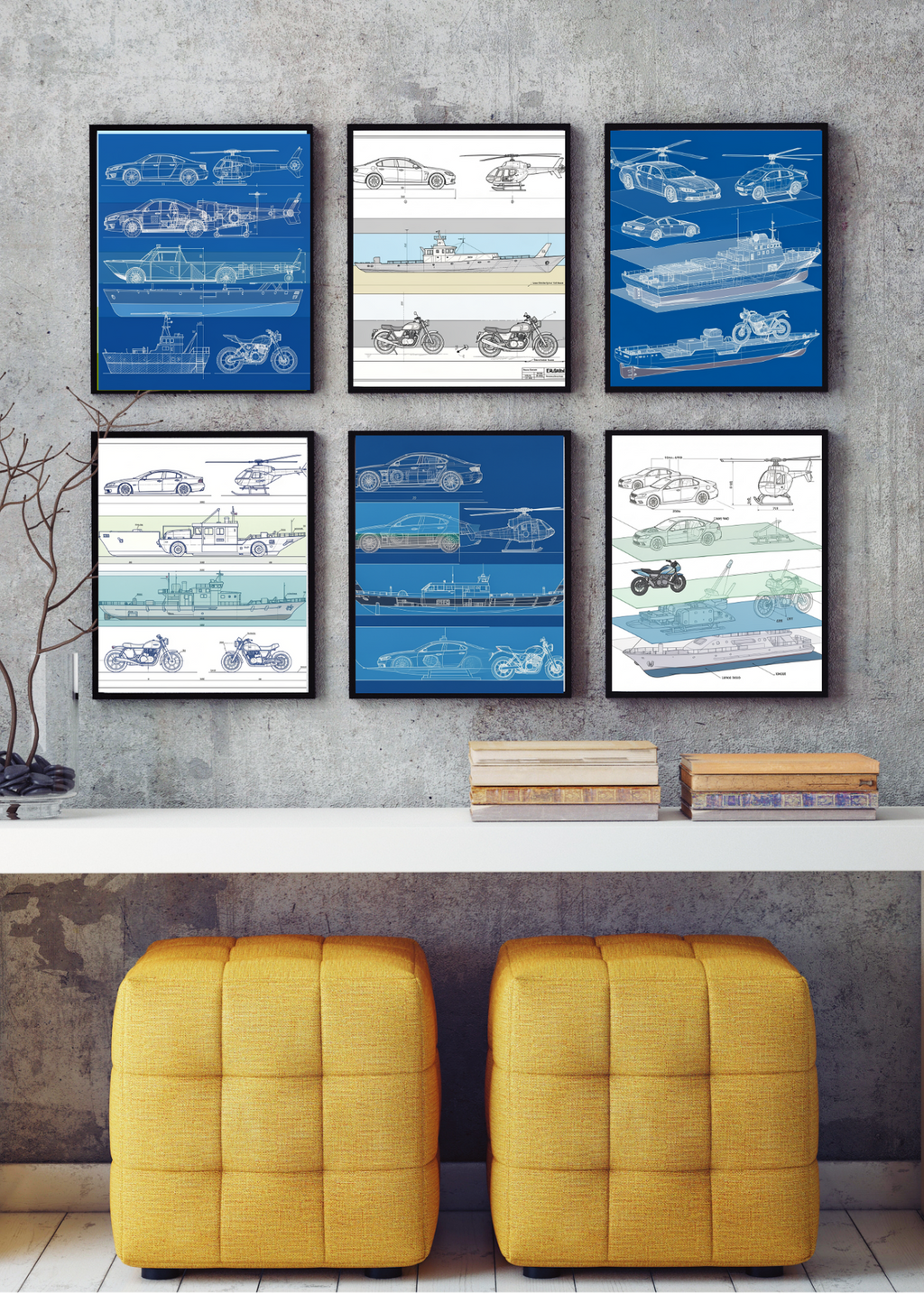 Car Blueprint Wall Art - 36x36 inch - Garage & Office Decor - Print on Demand - Instant Download