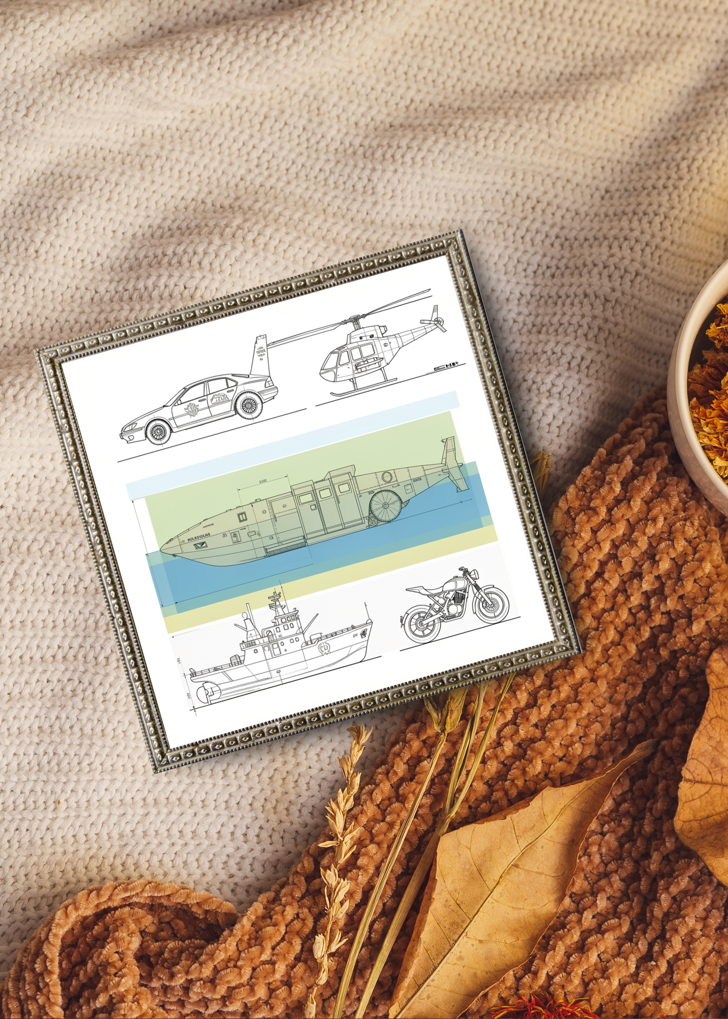 Car Blueprint Wall Art - 36x36 inch - Garage & Office Decor - Print on Demand - Instant Download
