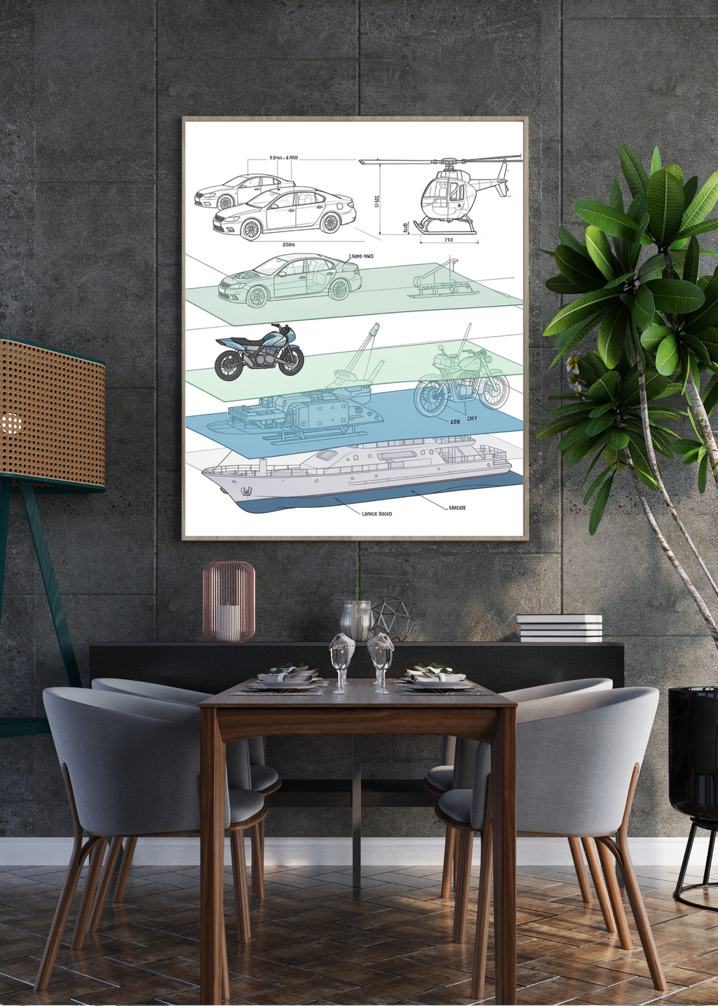 Car Blueprint Wall Art - 36x36 inch - Garage & Office Decor - Print on Demand - Instant Download