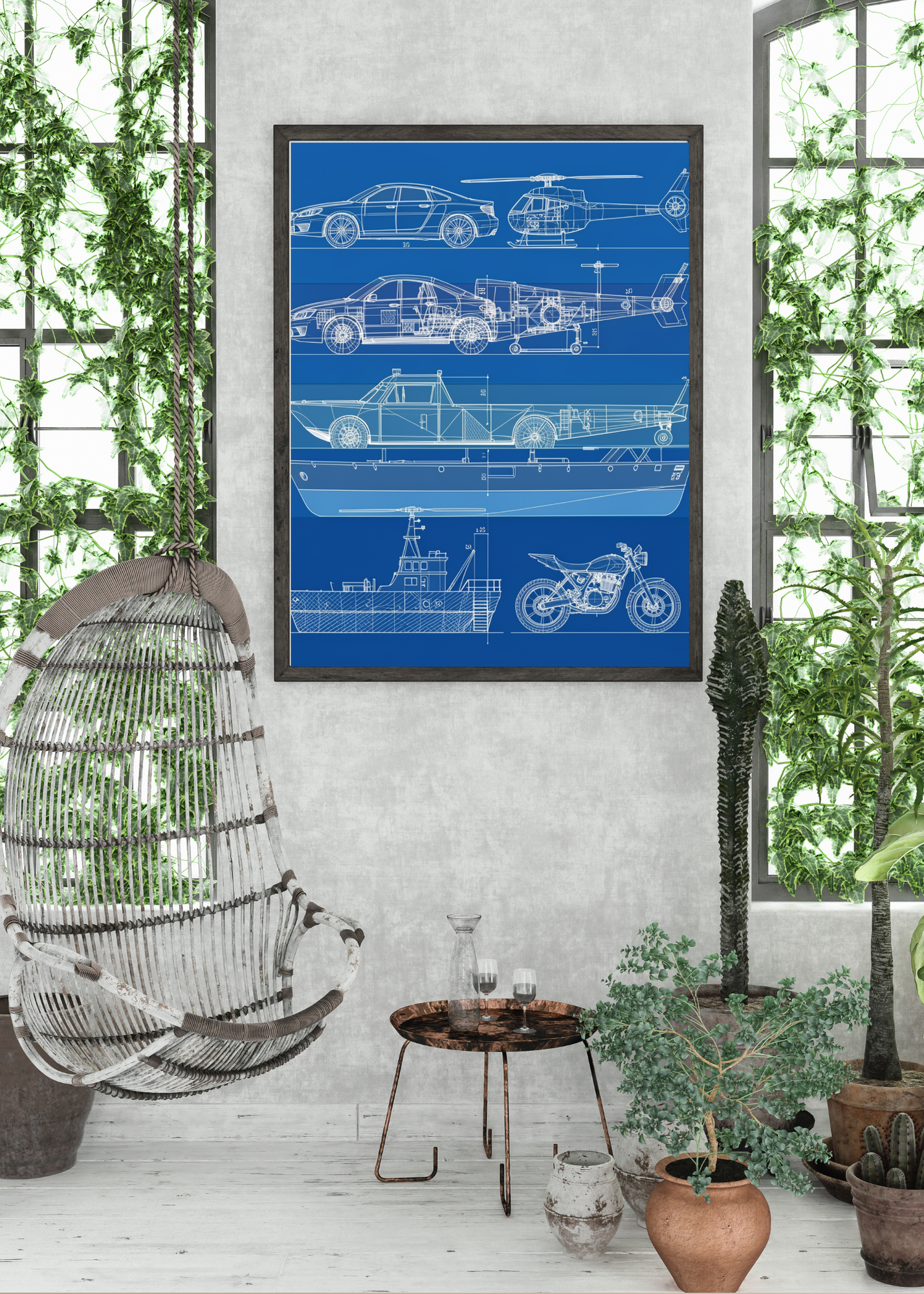 Car Blueprint Wall Art - 36x36 inch - Garage & Office Decor - Print on Demand - Instant Download