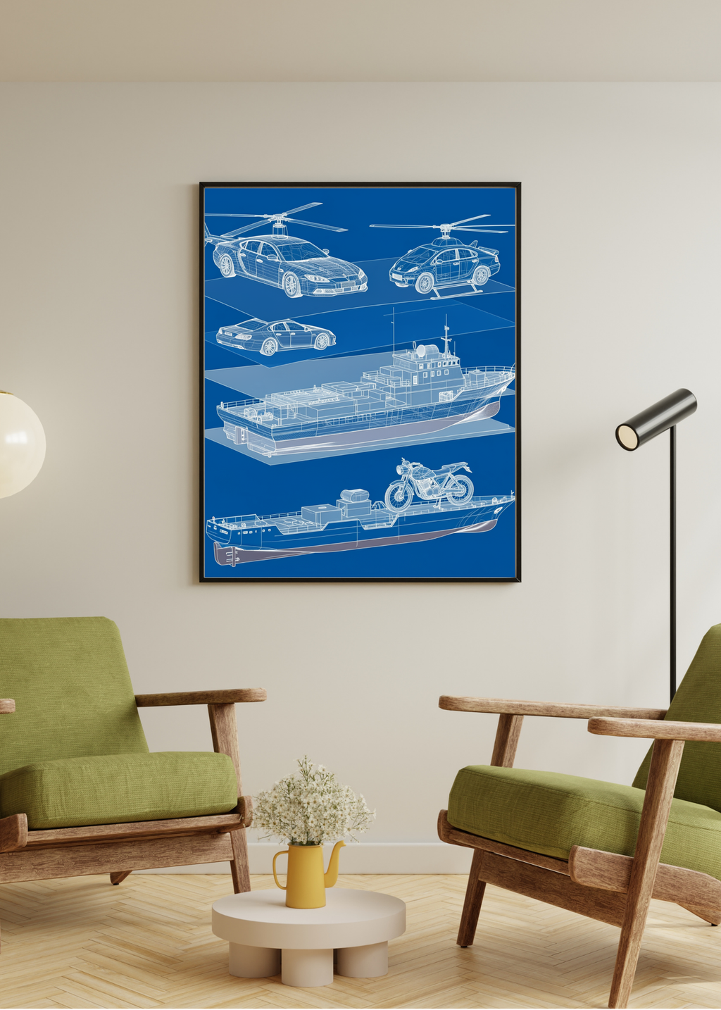 Car Blueprint Wall Art - 36x36 inch - Garage & Office Decor - Print on Demand - Instant Download