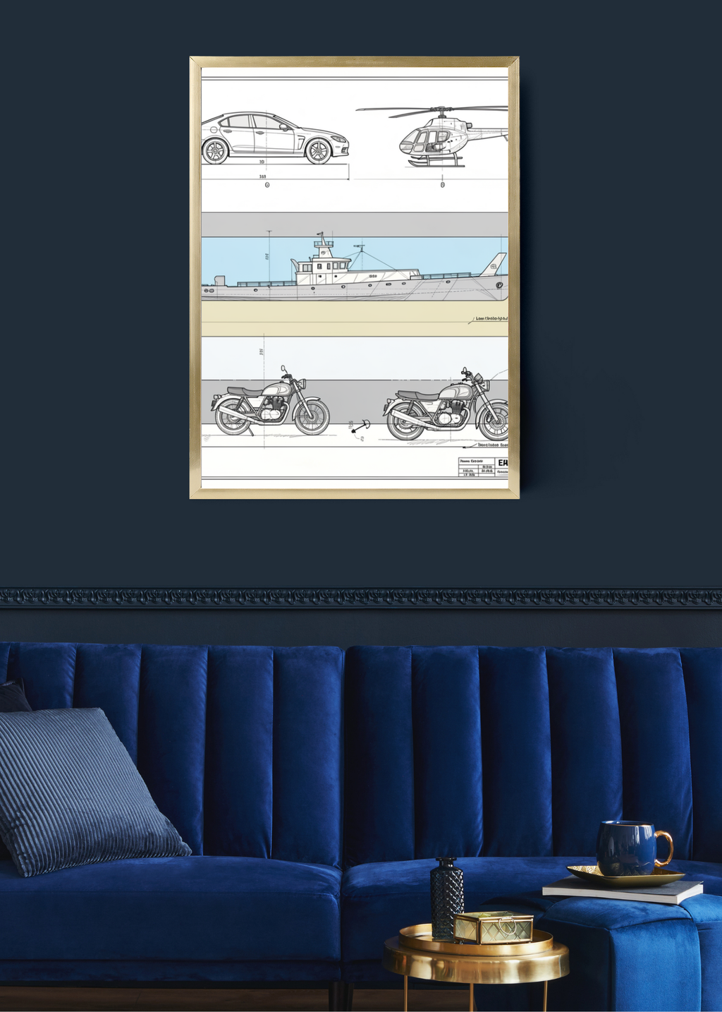 Car Blueprint Wall Art - 36x36 inch - Garage & Office Decor - Print on Demand - Instant Download