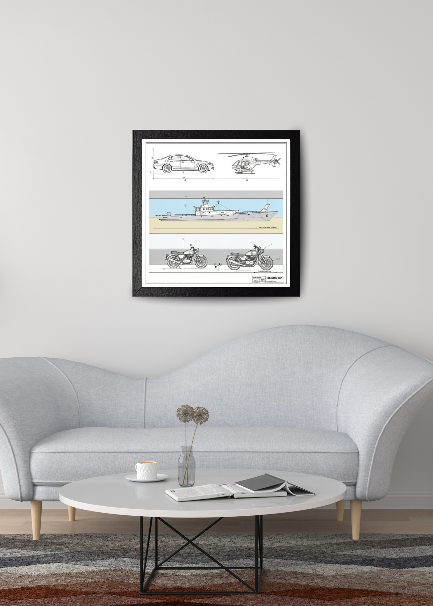 Car Blueprint Wall Art - 36x36 inch - Garage & Office Decor - Print on Demand - Instant Download