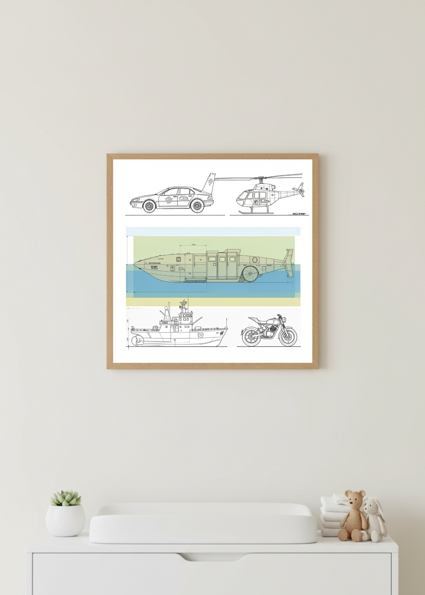 Car Blueprint Wall Art - 36x36 inch - Garage & Office Decor - Print on Demand - Instant Download