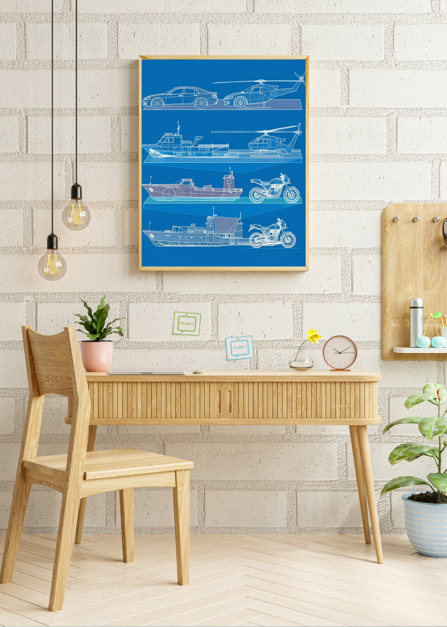 Car Blueprint Wall Art - 36x36 inch - Garage & Office Decor - Print on Demand - Instant Download