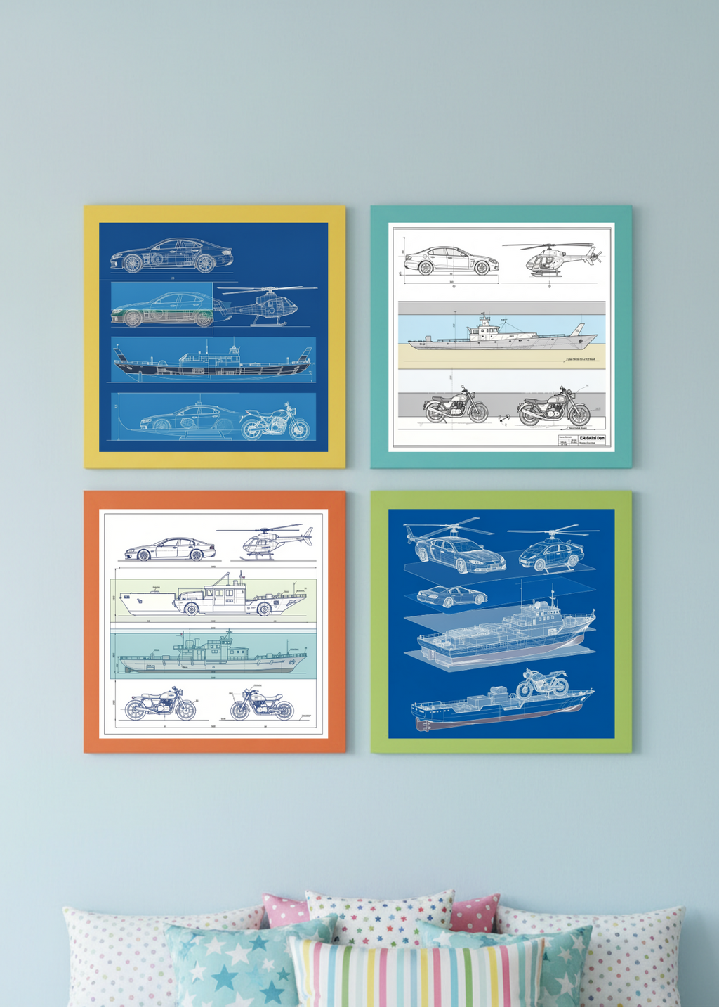 Car Blueprint Wall Art - 36x36 inch - Garage & Office Decor - Print on Demand - Instant Download