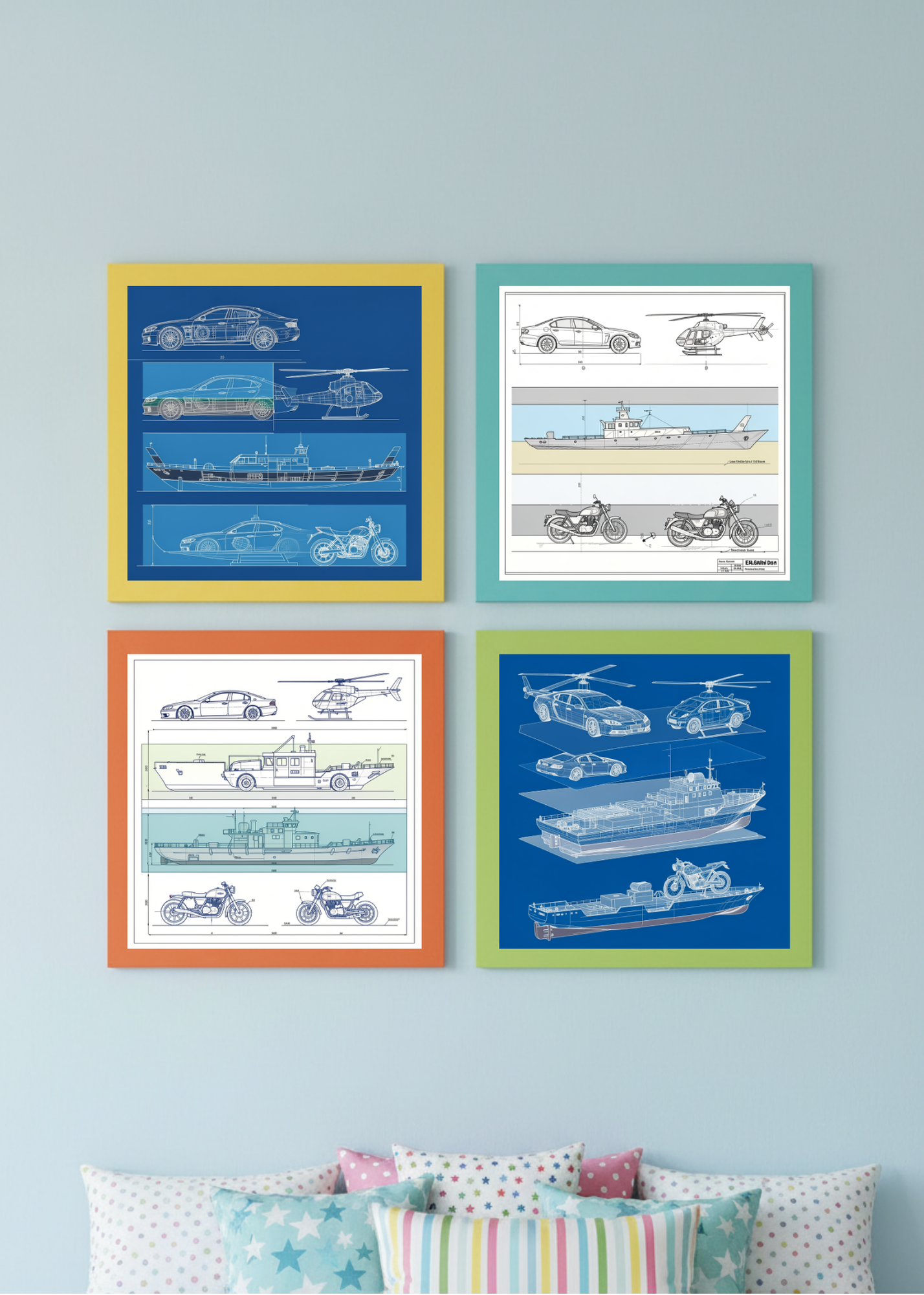 Car Blueprint Wall Art - 36x36 inch - Garage & Office Decor - Print on Demand - Instant Download