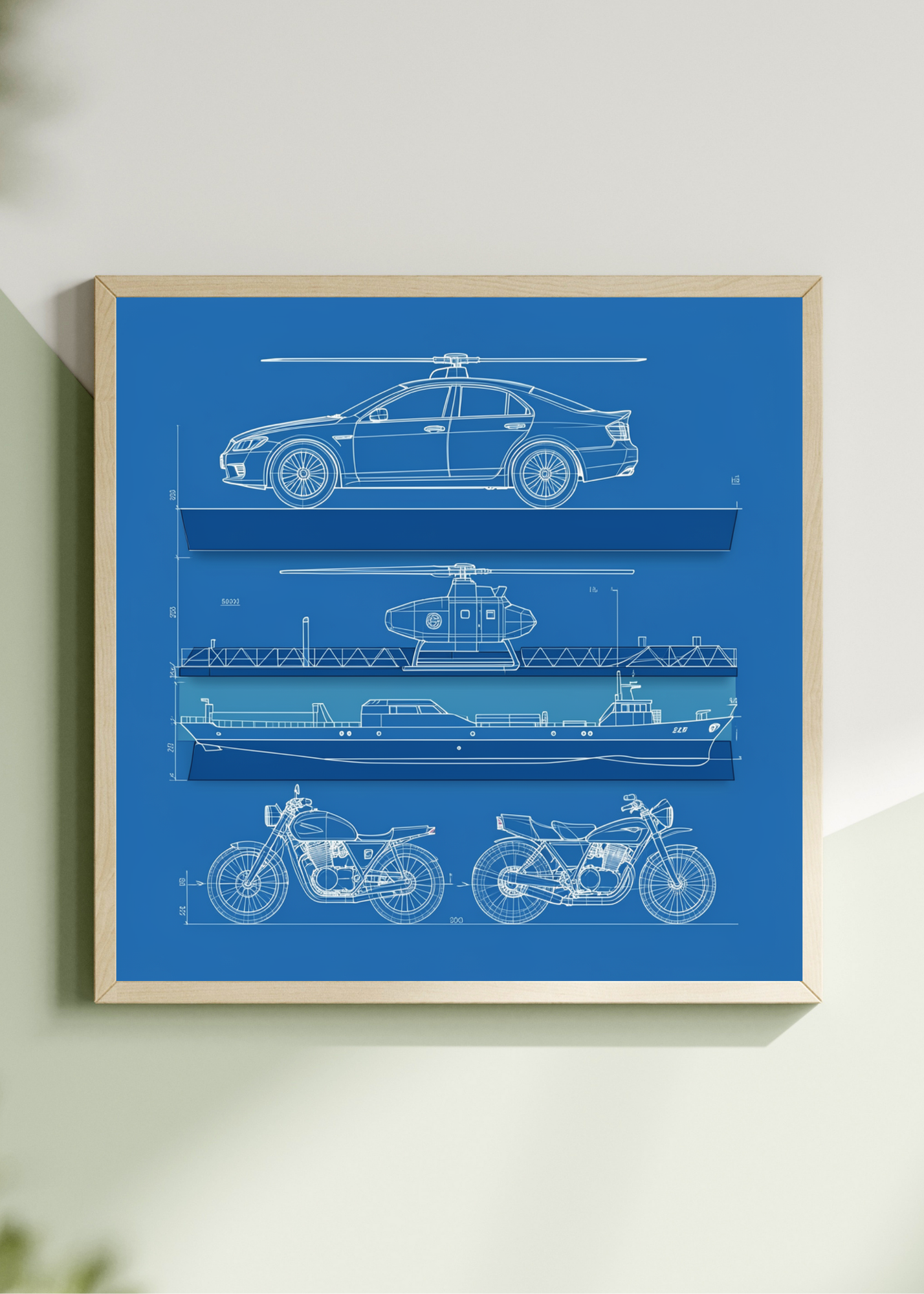 Car Blueprint Wall Art - 36x36 inch - Garage & Office Decor - Print on Demand - Instant Download