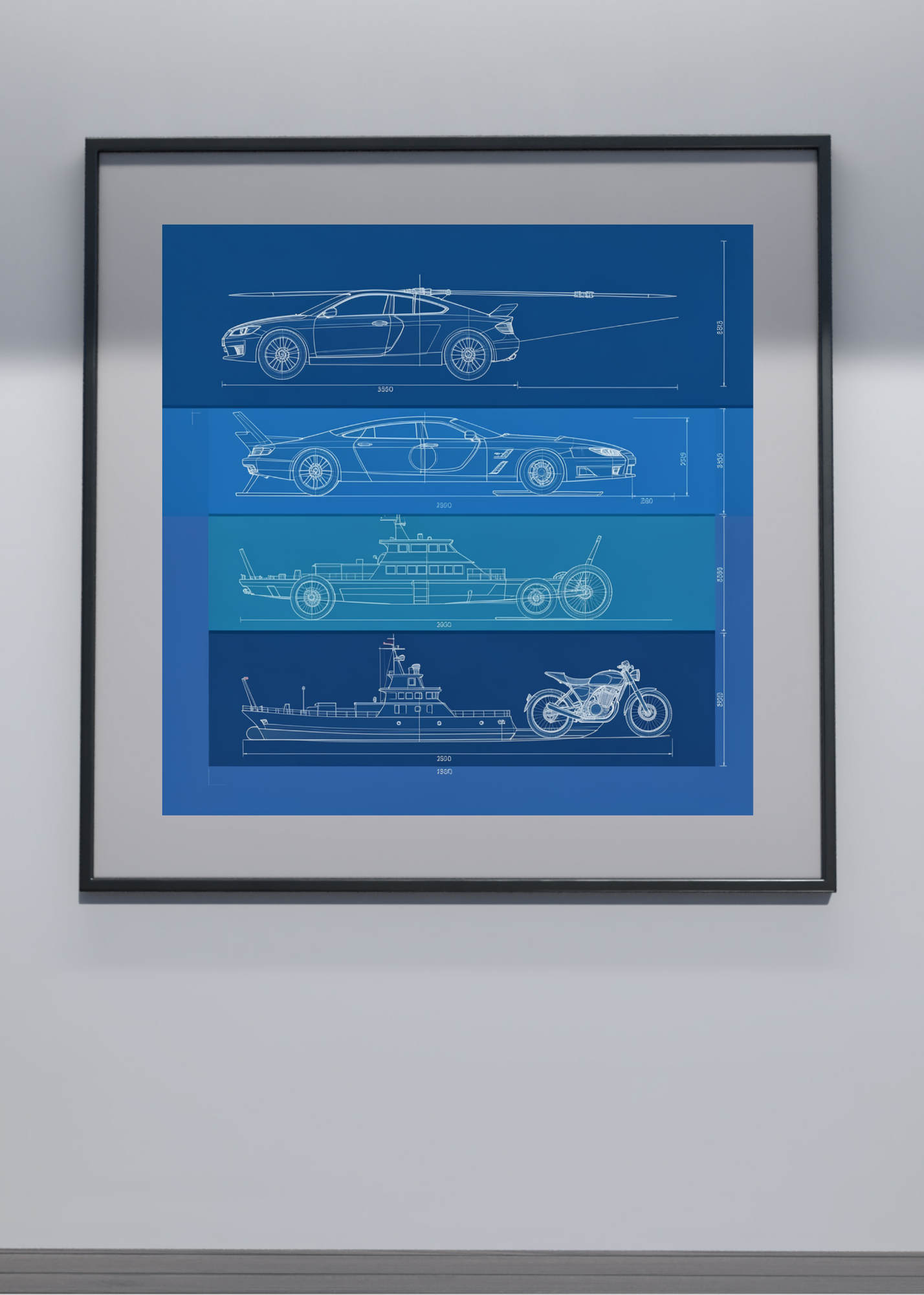 Car Blueprint Wall Art - 36x36 inch - Garage & Office Decor - Print on Demand - Instant Download