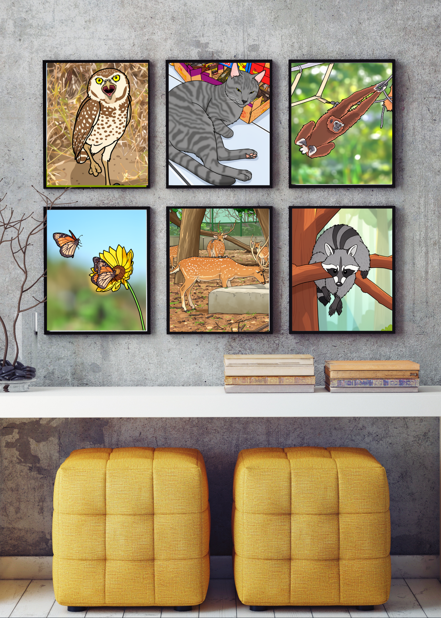 15 Animals Wall Art Bundle - Cartoon & Real Portraits - Instant Download