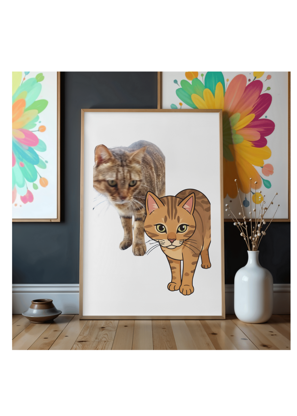 Cat Portrait Original & Cartoon Bundle - Digital Wall Art