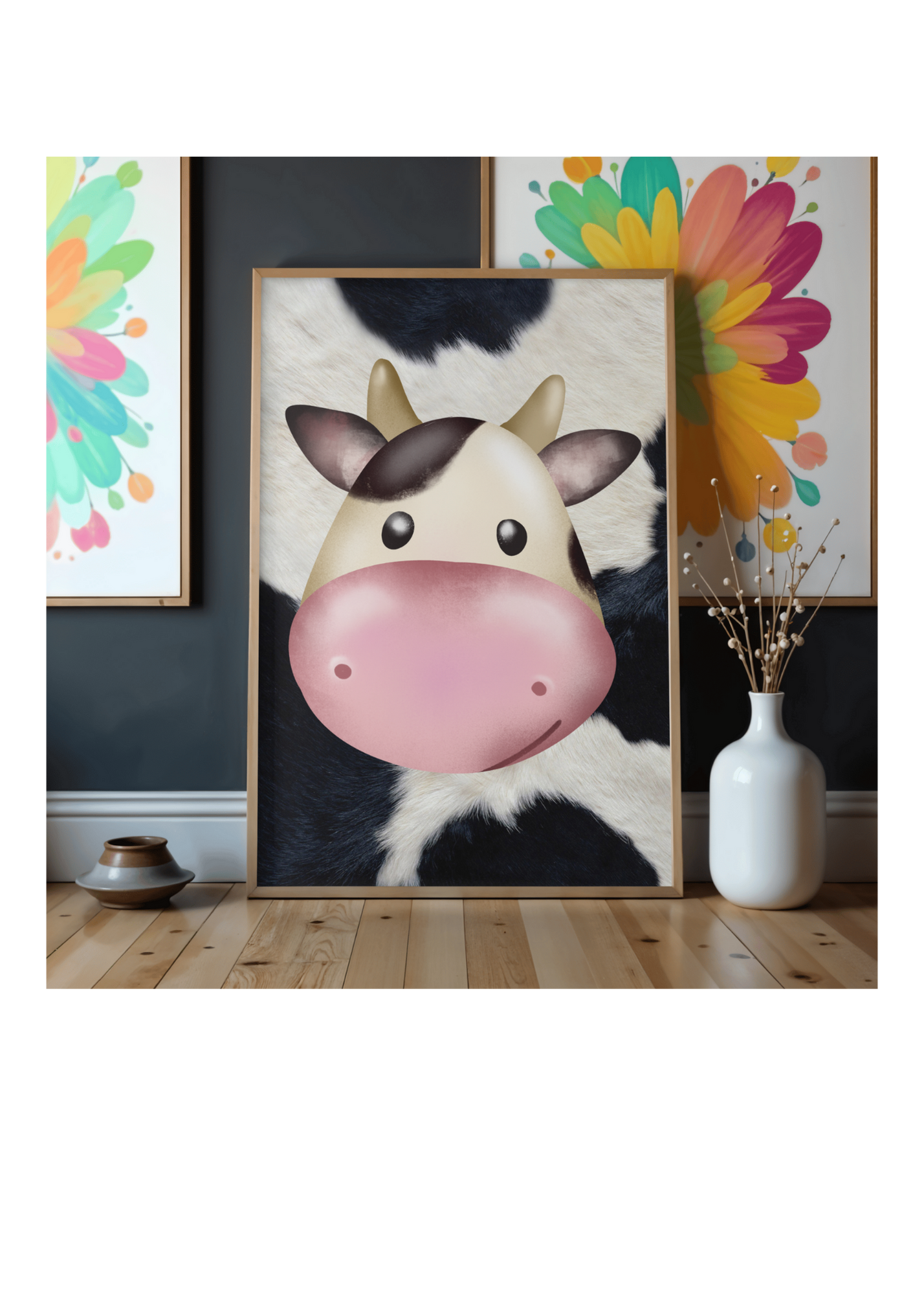 11 Cute Cow Pictures Bundle - With & Without Background - 5 Sizes for Kid's Room, Nursery & Print on Demand