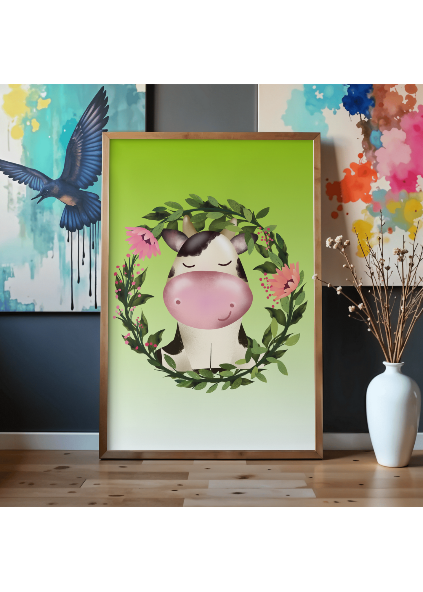 11 Cute Cow Pictures Bundle - With & Without Background - 5 Sizes for Kid's Room, Nursery & Print on Demand