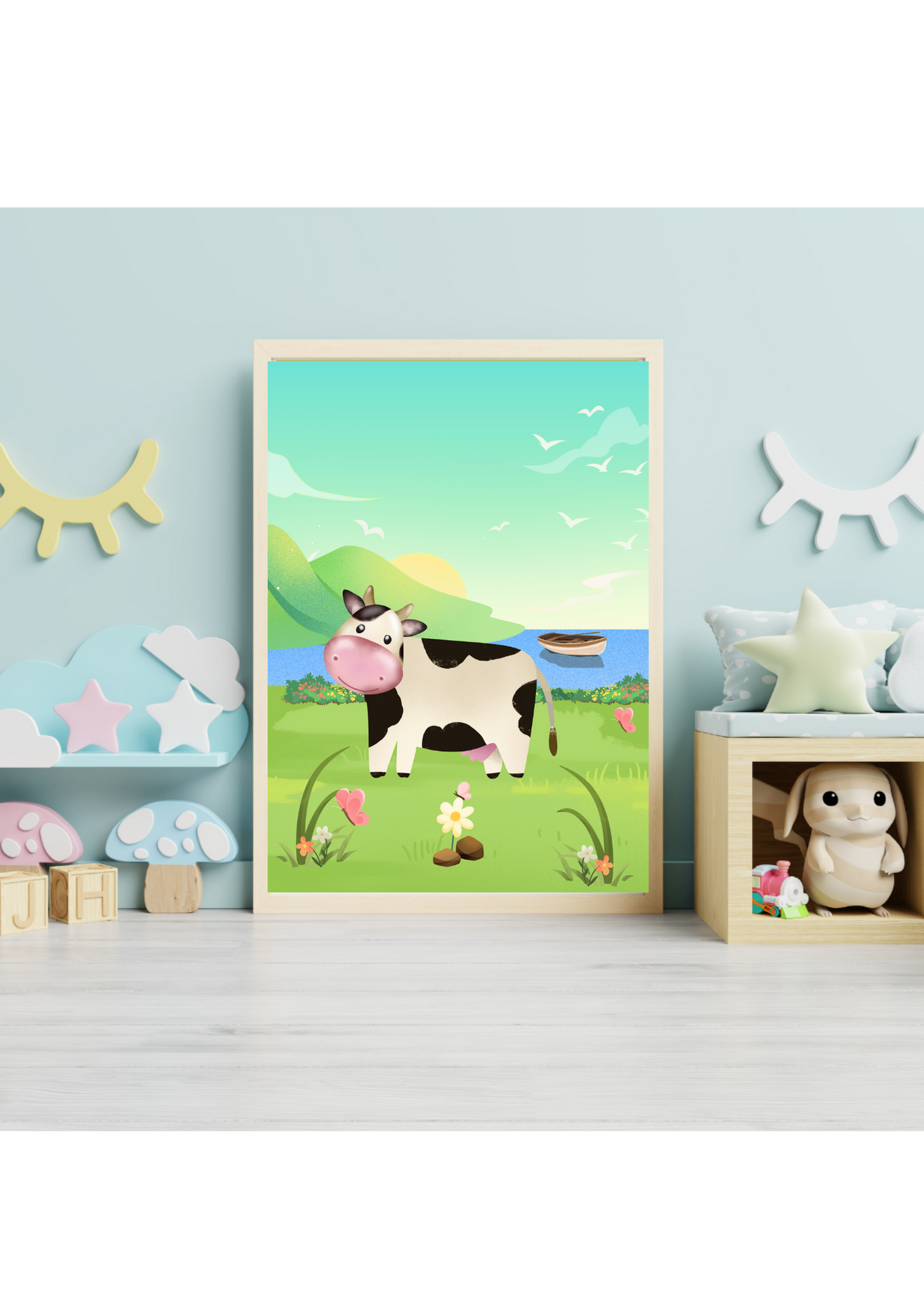 11 Cute Cow Pictures Bundle - With & Without Background - 5 Sizes for Kid's Room, Nursery & Print on Demand