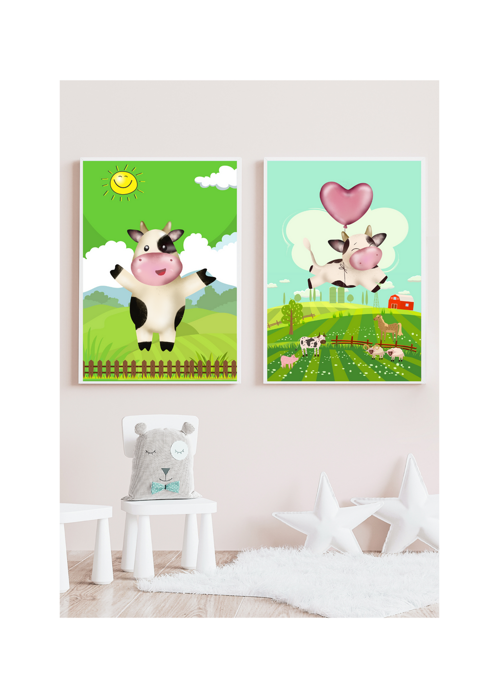 11 Cute Cow Pictures Bundle - With & Without Background - 5 Sizes for Kid's Room, Nursery & Print on Demand